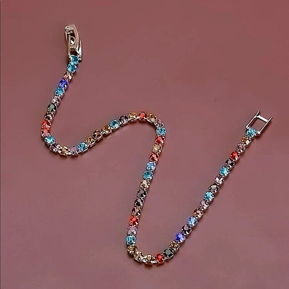 SILVER MULTICOLOR RHINESTONE BRACELET - Picture 3 of 5